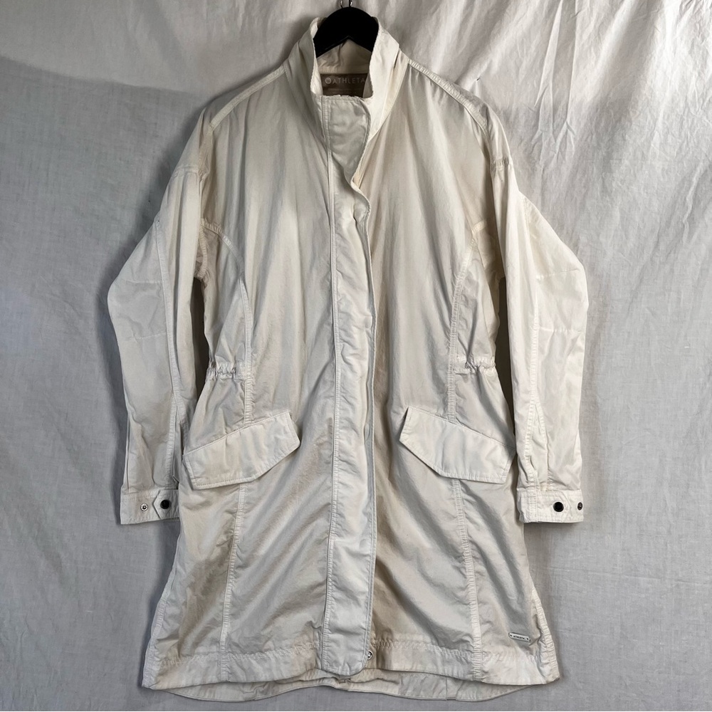 Athleta Womens S Vista Jacket Cotton Lightweight White Short Trench Chore Coat
